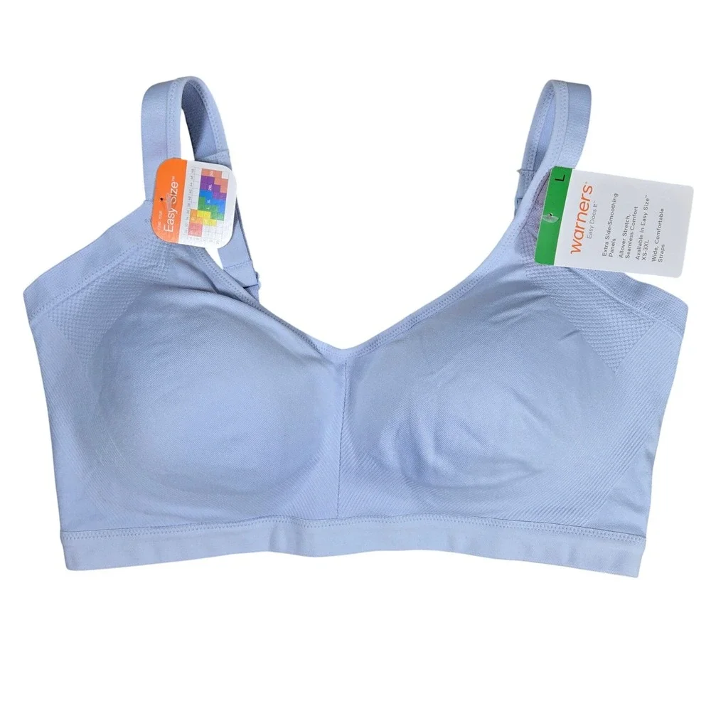 Warners Easy Does It Seamless Stretch Wireless Bra Light Blue RM3911A Large NWT